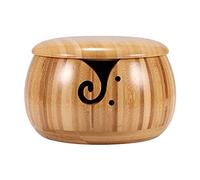 Ulsam Bamboo Yarn Bowl, Knitting Bowl Handmade Yarn Storage with Removable Lid, 15.5 * 9.5CM, Large Size Wool Keeper Holder Gift for Mother, Wife, Sister, Daughter