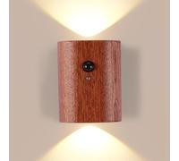 Ulsam Rechargeable Wall Lights Indoor, Motion Sensor Night Light Up and Down Pir Wireless Battery Operated Wall Lights Warm White Wall Lamp for Indoor, Hallway, Stairway, Bedroom (Brown)