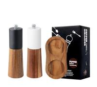 Ulsam Salt and Pepper Grinder Set with Base - 6 Inch Manual Refillable Pepper Grinder, Adjustable Thickness Ceramic Rotor