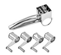 Ulsam Stainless Steel Cheese Grater, Kitchen Rotary Handheld Cheese Grater with 4 Roller Blades, Craft Metal Interchangeable Cheese Shredder for Grinding Cheese Chocolate Nuts (Silver), 4421900
