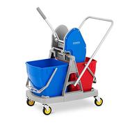 ulsonix Cleaning Trolley Janitorial Cart Cleaning Cart Hotel Wringer 2 Buckets 40L UNICLEAN 11 (Plastic, TPR Wheels, Grey Wringer, Warning Sign)