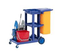 ulsonix Cleaning Trolley - with 2 buckets, press and laundry bag - 3 shelves - up to 200 kg Housekeeping trolley Cleaning cart Cleaning cart Janitor trolley