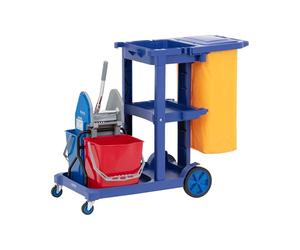 ulsonix Cleaning Trolley - with 2 buckets, press and laundry bag - 3 shelves - up to 200 kg Housekeeping trolley Cleaning cart Cleaning cart Janitor trolley