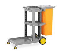 ulsonix UNICLEAN 13 Cleaning Janitorial Hotel Trolley Cart (Laundry Bag Yellow, Lid, Plastic, 3 Levels)