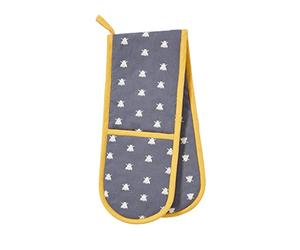 Ulster Weavers Bees Cotton Double Oven Gloves - With Modern Navy Bee Insect Print Design, Yellow Trimming - 100% Cotton, Double Oven Mitts - Cooking Gifts for Bakers & Chefs - Kitchenware Range