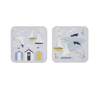 Ulster Weavers - Blue Nautical Coasters - Durable 100% Cork - Coasters Set of 4 Pieces - Size 10.5 x 10.5 x 0.5cm - Beach Huts Coaster Set for Drinks/Cups/Mugs - Kitchen Gifts - Kitchen Accessories