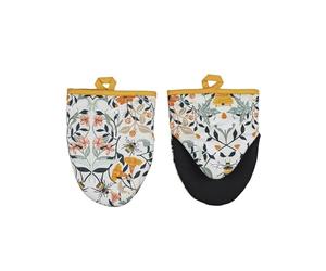Ulster Weavers - Bumble Bee & Floral Microwave Oven Mitts (18 x 14.5cm) - 100% Cotton - 1x Pair - Oven Glove Heat Resistant - Washable - Oven Glove with Flowers & Bees - Kitchen Accessories