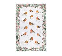 Ulster Weavers 'Robins & Berry Border' Festive Graphic Print 100% Cotton Tea Towel in White Ulster Weavers White