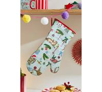 Ulster Weavers 'Christmas Cats' Festive Print 100% Cotton Gauntlet Oven Glove in Light Green Ulster Weavers Light Green