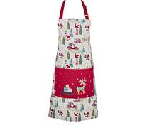 Ulster Weavers - Christmas Chef Apron (70 x 80cm) - 100% Recycled Cotton - 1x Pocket - Washable - Reindeer & Santa Claus Print Apron - Sage Green Apron with Xmas Trees - Christmas Kitchen Decorations