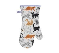 'Feline Friends' Animal Print 100% Cotton Gauntlet Oven Glove Ulster Weavers Grey One Size