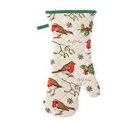 Ulster Weavers Gauntlet Single Oven Glove - Madeline Floyd Robins & Holly - Christmas (100% Cotton Outer; 100% Polyester wadding; CE marked, Green)
