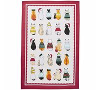 Ulster Weavers Kitchen Textiles - Christmas Cats in Waiting Recycled Cotton Tea Towel, Red (028CCAW)