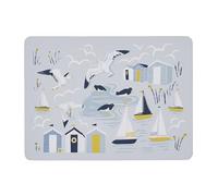 Ulster Weavers - Nautical Place Mats for Table - 4x Pieces (21 x 29 x 0.5cm) - Beach Huts Printed Cork Placemats Set of 4 - Blue Kitchen Accessories - Blue Table Mats with Sailboats - Nautical Decor