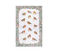 Ulster Weavers 'Robins & Berry Border' Festive Graphic Print 100% Cotton Tea Towel in White Ulster Weavers White