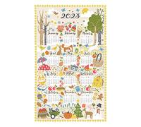 Ulster Weavers Seasonal Cotton 2023 Calendar Tea Towel, Hares, Fox, Cat, Birds, Bees, Snowman etc. Made in Northern Ireland, UK, 100% Cotton, Multicoloured