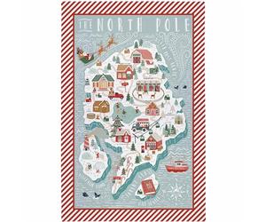 Ulster Weavers - The North Pole Map Tea Towel (74 x 48cm) - 100% Cotton - Washable - Father Christmas Home Dish Cloths/Dish Towel - Santa Home Christmas Tea Towel in Red - Kitchen Accessories & Decor