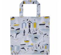 Ulster Weavers - Waterproof Nautical Shopping Bag (25 x 25.5cm) - Easy Clean - Waterproof PVC Material - Waterproof Tote Bag with Beach Huts - Coastal Shopping Bag/Canvas Bag in Blue - Nautical Bag