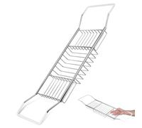 ULTECHNOVO 1 Pack Stainless Steel Bathtub Tray Extendable Bath Rack Chrome | Adjustable Over Tub Caddy Shelf Metal Anti Slip Storage Holder Organizer Bridge for Bathroom Shower Tidy Silver Wire