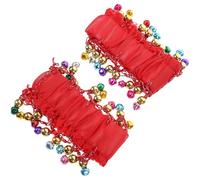 ULTECHNOVO 1 Pair Red Belly Dance Bracelets with Bells, Washable Polyester and Metal Dance Wrist for Theme and Costume Parties, Comfortable Touching Feeling with Delicate Ethnic Chic Design