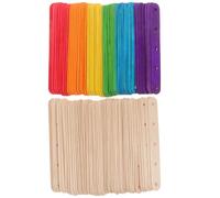 ULTECHNOVO 100pcs Wooden Ice Pop Craft Sticks for DIY Crafts, Non-Waxed Wood No Splinters, 50 Colored and 50 Natural Sticks, for Classroom Use and Art Projects