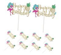 ULTECHNOVO 10pcs Hawaiian Cake Decorations Flamingo Pineapple Tropical Cake Toppers for Beach Birthday Party Pool Luau Party Supplies