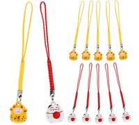 ULTECHNOVO 12pcs Cartoon Lucky Cat Keychain Ornaments with Copper Bells Hanging Decorations for Cat Lovers Random Color Phone Charms Accessories