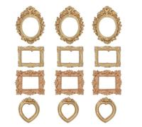 ULTECHNOVO 12pcs Vintage Golden Mini Picture Frames Resin Oval Heart Shape Table Display Wall Hanging for Wedding Table Number Frames Dollhouse Decor