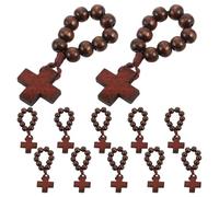 ULTECHNOVO 12pcs Wooden Prayer Rings with Cross Pendant, Fade-proof and Sturdy Spiritual Bead Rings, Elegant Design for First Communion and Baptism Favors