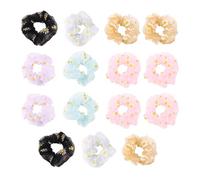 ULTECHNOVO 15pcs Elastic Hair Scrunchies Mesh Material Mixed Color Flower Design Good Texture Ponytail Holder for Women Festival Parties Daily Wearing Random Color