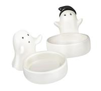 ULTECHNOVO 2 Pcs Ceramic Halloween Ghost Tealight Candle Holders Whimsical Candlestick Decor for Table Centerpiece and Easy Clean Ghost Style Ornaments for Cozy Party Ambiance