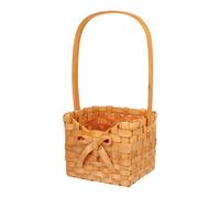 ULTECHNOVO 2 Pcs Mini Wooden Small Woven Baskets with Handle, Rustic Square Pumpkin Shape Flower Baskets with Bowknot, Decorative Home Storage and Picnic Containers