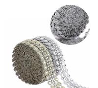 ULTECHNOVO 2 Rolls of Hollow Gold and Silver Plum Blossoms Diamond Mesh Ribbon, Bendable Plastic Party Decoration Ornaments Double Row Rhinestones, Stylish Bling Wrap for Crafts and Occasion