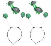 ULTECHNOVO 2 Sets Green Plastic Alien Glasses Headbands, Funny Costume Accessory for Holiday and Masquerade Parties, Creative Cosplay Party Hair Hoops Random Color