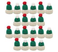 ULTECHNOVO 20pcs Mini Knitting Wool Yarn Hats DIY Craft Supplies Small Christmas Tiny Knit Hats with Green and White Red Pom Pom for Doll Making and Hair Accessories