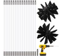 ULTECHNOVO 24FT Chimney Sweep Kit 18 Flexible Rods, Drain Cleaning Set with 2Pcs 4 inch Heads & Hex Drill Adapter, Pipeline Flue Sweeping Tool for Dryer Vents Pellet Stoves Extractor Fan Ducts