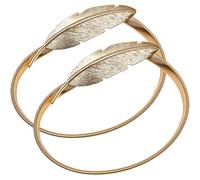 ULTECHNOVO 2pcs Alloy Metal Curtain Tiebacks with Spring Buckle, Elastic Curtain Holdbacks for Home Decor, Nordic Style Gold Plume Design, Window Treatment Accessories