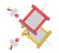 ULTECHNOVO 2pcs Bird Mirror Chew Red Yellow Wood Iron Stone Parakeet Cage Accessories Reduces Loneliness for Parrot Cage