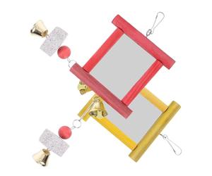 ULTECHNOVO 2pcs Bird Mirror Chew Red Yellow Wood Iron Stone Parakeet Cage Accessories Reduces Loneliness for Parrot Cage