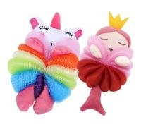 ULTECHNOVO 2Pcs Cartoon Loofah Bath Balls for, Soft Shower Sponge with Unicorn and Pink Crown Mermaid Design, Portable Body Loofah for Bathtime Play and Gentle Skin Cleaning