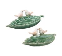 ULTECHNOVO 2pcs Ceramic Birdbath Bowl for Outdoor Use Leaf Shape Design Weather Resistant and Nonslip Material Ground Bird Bath for Hummingbirds and Birds for Year-round