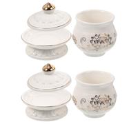 ULTECHNOVO 2pcs Ceramic Buddhist Water Offering Cups with Tray, White Lotus Ritual Bowls for Meditation and Temple Supplies, Holy Water Supply Mugs for Altar Use