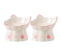 ULTECHNOVO 2pcs Ceramic Pet Feeder Elevated Cat Water Bowl Raised Cat Bowl with Stable Bottom and Ear Design for Daily Feeding at Home