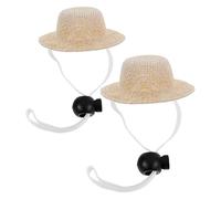 ULTECHNOVO 2pcs Decorative Hats for Cats and Dogs, Adjustable Flax Farmer Caps with Elastic Strap, Lightweight Summer Accessory to Keep Pets Cool for Holidays and Carnivals
