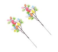 ULTECHNOVO 2pcs Easter Spotted Egg Stems for Floral Arrangements Foam Bird Eggs with Green Leaves for Spring Festivals and Party Decorations