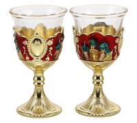ULTECHNOVO 2pcs Embossed High Stem Wine Cup in Vintage Palace Style | Alloy and Glass Build, Easy to Clean, Ceremonial Feel, for Liquor, Weddings, Romantic Dinners