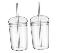 ULTECHNOVO 2pcs Glass Cups with Straw 450ml Capacity Easy Carrying Portable Water Bottle Suitable for On-the-go Use