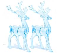 ULTECHNOVO 2Pcs Ice Blue Reindeer Christmas Decorations, Clear Acrylic Stag Ornaments Hanging & Standing, Shatterproof Crystal Deer Figurine for Xmas Tree Table Centrepiece