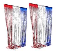 ULTECHNOVO 2pcs July Tinsel Foil Fringe Curtain Red Silver Blue National Day Hanging Decor Photo Booth Backdrop for Independence Day Party Celebration