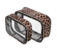 ULTECHNOVO 2pcs Makeup Bag Leopard Small Toiletry Bag Portable Waterproof Cosmetic Organizer with Trendy Leopard Print and Design for Travel and Business Trips